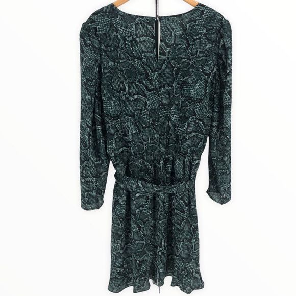 1. State Tie Waist Green Snake Print Belted Surplice Neck Dress in Pine Grove - Picture 7 of 10
